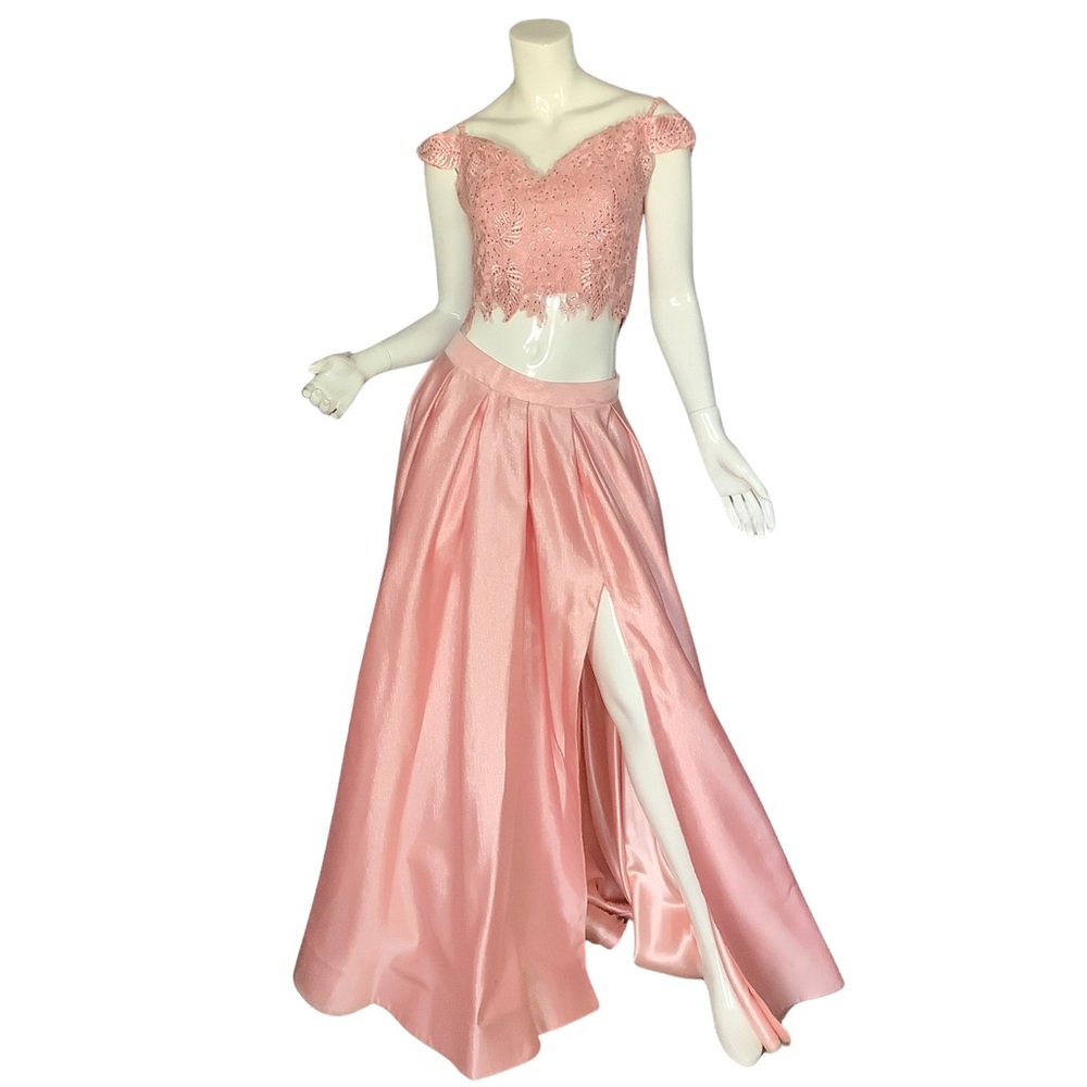Dave & Johnny Shimmering Pink Formal 2PC Skirt Set with Pockets - Picture 1 of 13